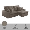 Ver imagem 3 de Sofá com Chaise B002 3 Lugares Retrátil 210cm Café Veludo Meu Sofá Online