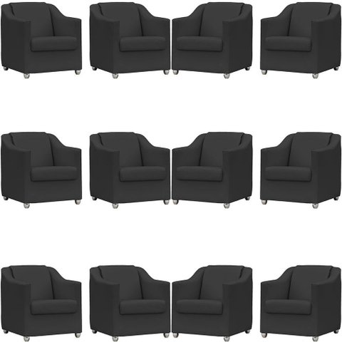 Kit 12 Poltronas Mila Corino Cores Pé de Plástico Cromado - Preto Corino