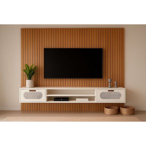 Rack com Painel Tv 65 Polegadas Nature para Sala Moderna:nature / Off White