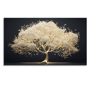 Quadro Decorativo Floral Pintura Arvore Dourada, Tela Canvas  ideal ambiente  Sala e Quarto