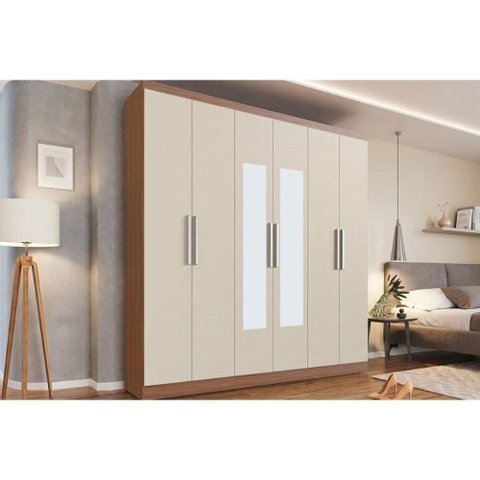 Guarda Roupa Casal 6 Portas c/Esp PH1127 Nogueira/Off Herval