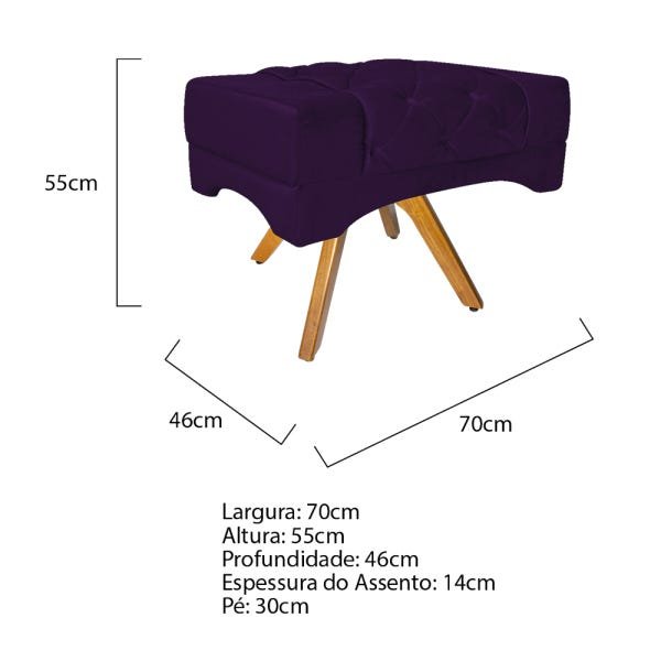 Kit 2 Puff Berlim Base Giratória de Madeira Suede Roxo - 4