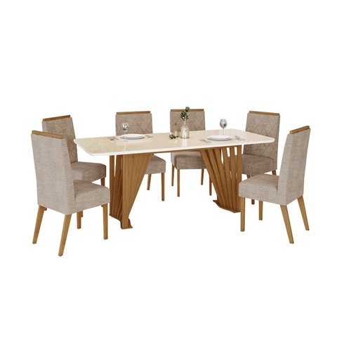 Mesa Jantar Adriana 180 6 Cadeiras Nina Creme - Henn