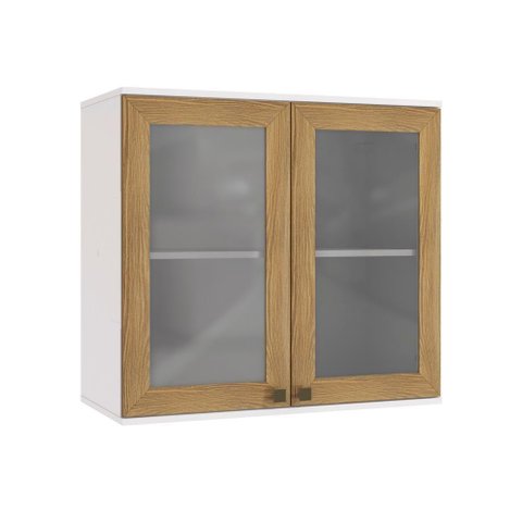 Armário Aéreo Celeste Kappesberg 100% Mdf 2 Portas com Vidro Branco/nogueira 80cm