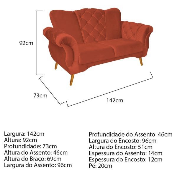 Kit 2 Poltronas Base Giratória de Madeira e 1 Namoradeira Berlim Suede Terracota - Doce Sonho M - 5