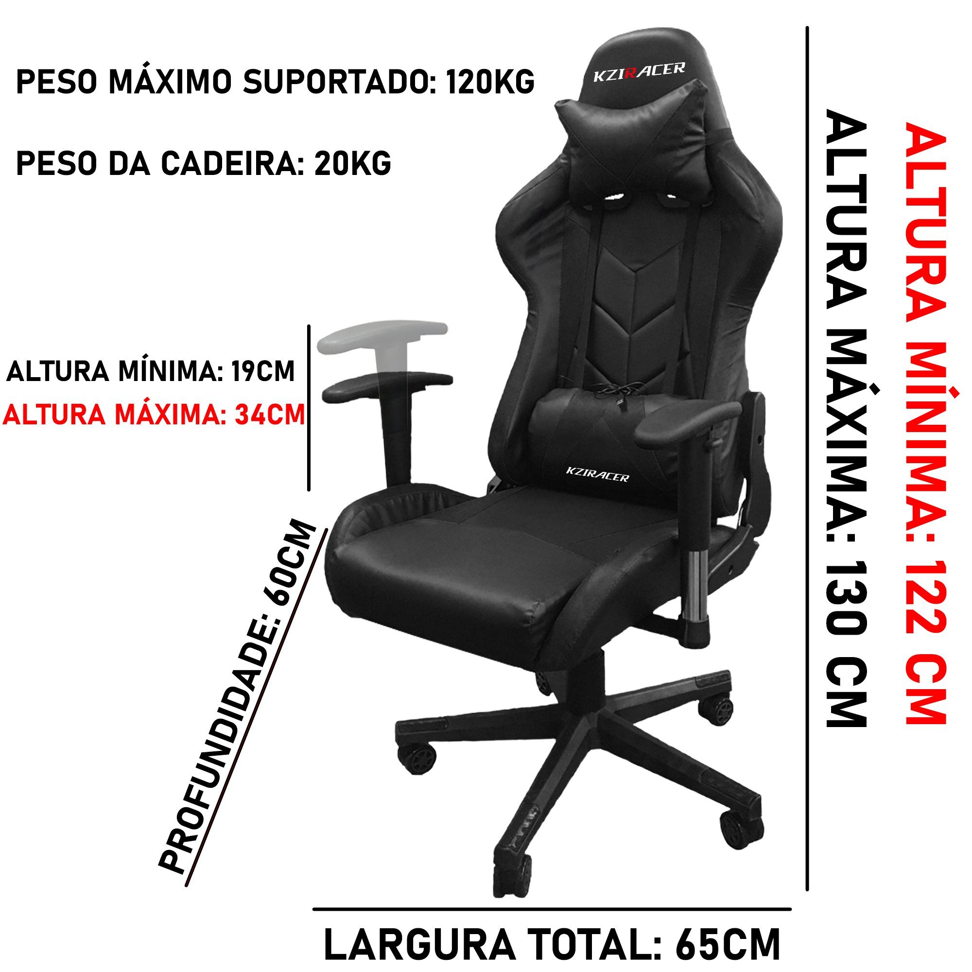 Cadeira Gamer Escritório Ergonômica Preta Massageadora - 3