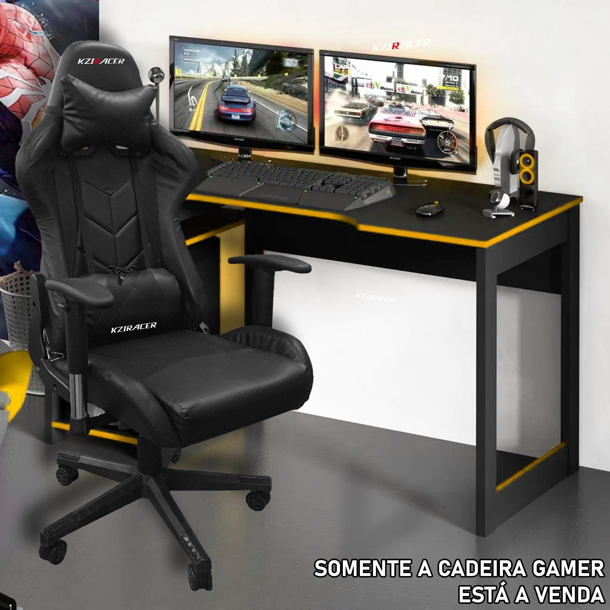 Cadeira Gamer Escritório Ergonômica Preta Massageadora MadeiraMadeira