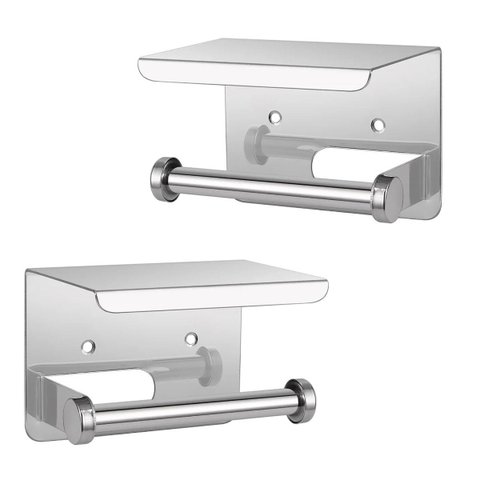 Suporte Papel Higienico Inox Kit 2 Unidades Banheiro Lavabo Prateleira Porta Celular Objeto Parede M
