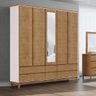Guarda-roupa Casal 5 Portas Espelhos 6 Gavetas Prata Off White/freijó Madeira Pinus com Mdf - Finest - 1