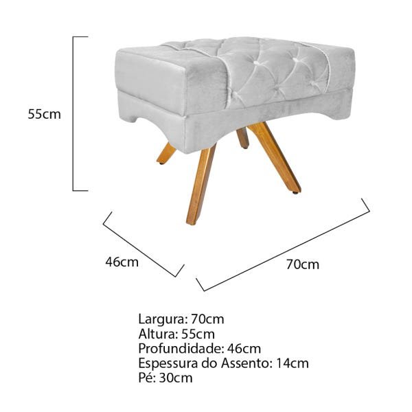 Kit 2 Poltronas e 1 Puff Berlim Base Giratória de Madeira Suede Branco - Doce Sonho Móveis - 5