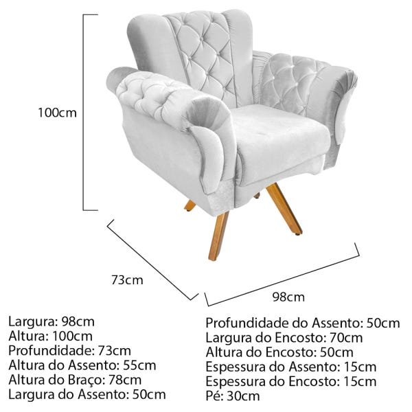 Kit 2 Poltronas Berlim Base Giratória de Madeira Suede Branco - Doce Sonho Móveis - 4