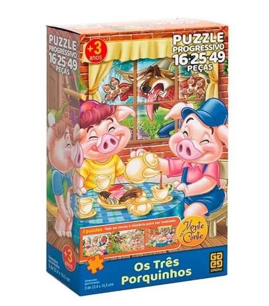 Puzzle Progressivo 12, 20, 30 Peças - Grow - OS TRES PORQUINHOS - 1