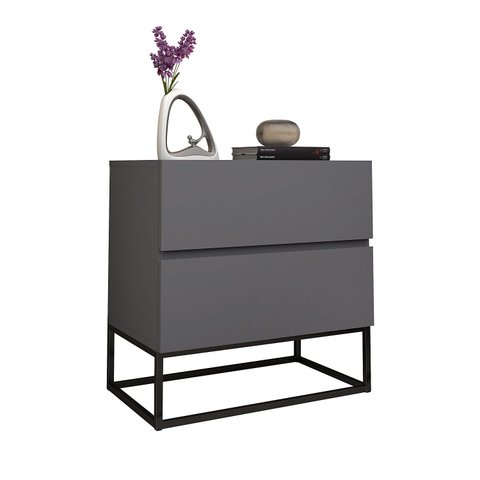 Mesa de Cabeceir Eros 45 cm Cinza Estilo Industrial Pés de Ferro Preto