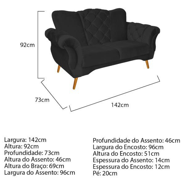 Kit 2 Poltronas, 1 Namoradeira e 1 Puff Berlim Base Giratória de Madeira Suede Preto - Doce - 6