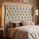 Ver imagem 2 de Cabeceira Cama Box Queen Size Alora 160cm Estofada Capitonê Moderna Linho Bege - Desk Design