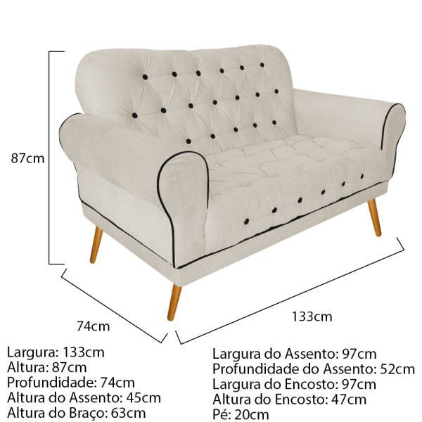 Kit 2 Poltronas e 1 Namoradeira Decorativa Mariana Suede Bege - Doce Sonho Móveis - 5