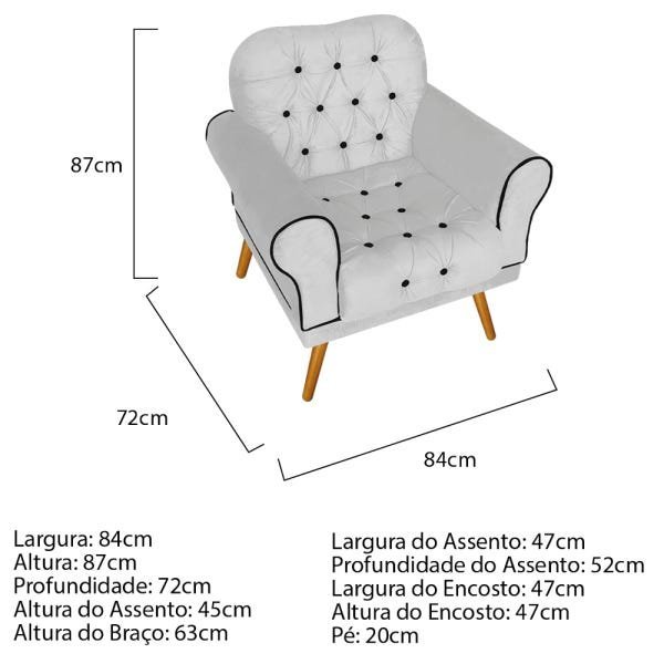 Kit 2 Poltronas e 1 Namoradeira Decorativa Mariana Suede Branco - Doce Sonho Móveis - 4