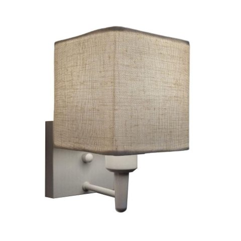 Arandela Quadrada Vivare Md-2006 Base Branco Cúpula em Tecido - Bivolt Branco-rustico-bege 127-220v