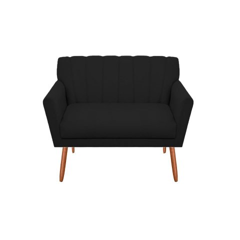 Namoradeira Decorativa Cecília Suede Preto 2 Lugares Pés Madeira Mz Decor
