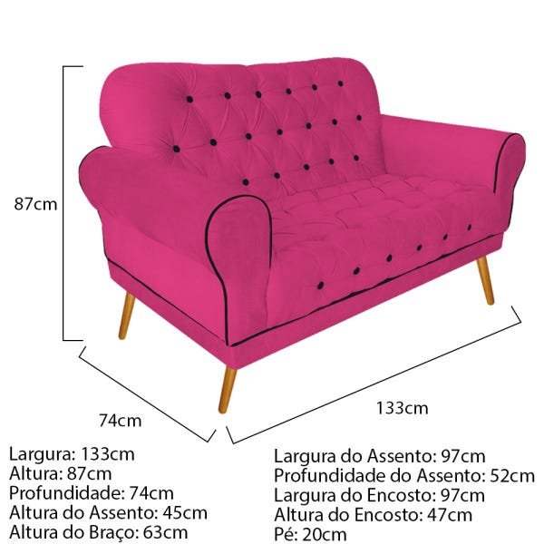 Kit 2 Poltronas, 1 Namoradeira e 1 Puff Mariana Suede Pink - Doce Sonho Móveis - 6