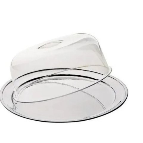 Bandeja para Bolo em Aço Inox C/ Tampa Acrílico 28x10cm