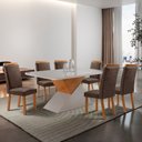 Ver imagem 1 de Mesa de Jantar Aster 180cm Tampo MDF Vidro Canto Copo com 6 Cadeiras Aline