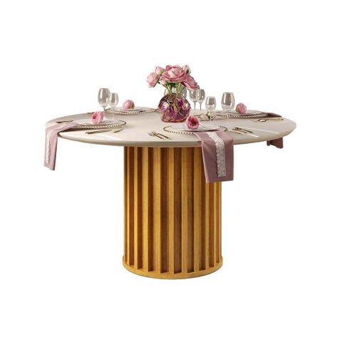 Mesa de Sala Jantar Viena C/ Tampo Madeirado C/ Vidro 136cm Cedro/off White - Dj Móveis