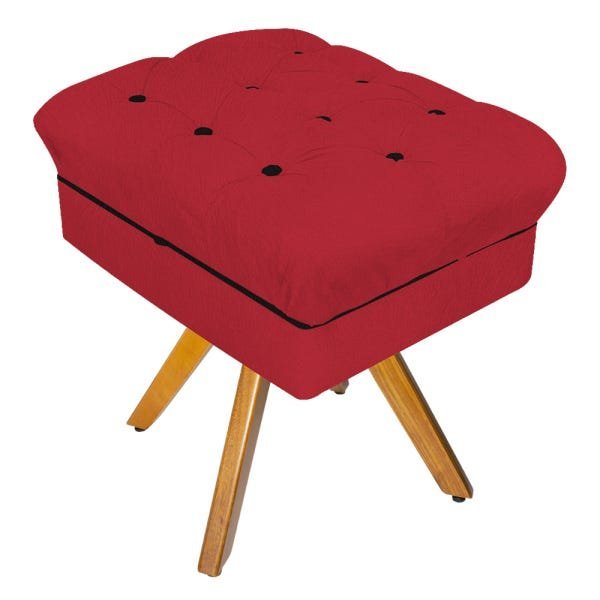 Kit Poltrona, Namoradeira e Puff Mariana Base Giratória de Madeira Suede Vermelho - Amarena Mó - 4