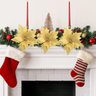 Kit 12 Flores  Dourado Artificial Decoração Enfeite Árvore Natal Luxo - 9