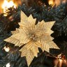 Kit 12 Flores  Dourado Artificial Decoração Enfeite Árvore Natal Luxo - 6