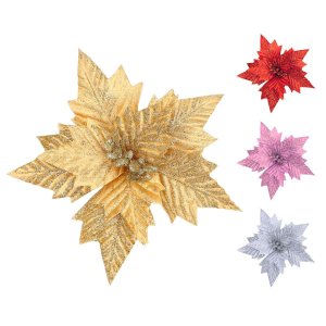 Kit 12 Flores  Dourado Artificial Decoração Enfeite Árvore Natal Luxo