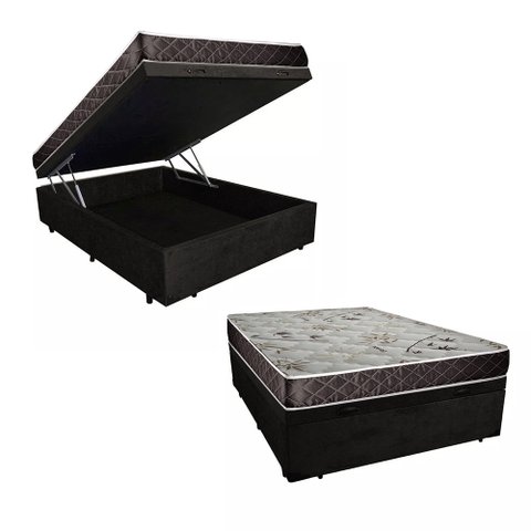 Cama Box Baú Casal Colchão Aylla Espuma D33 Acolchões + Box Suede 65x138x188 Cor:Preto