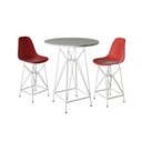 Ver imagem 1 de Jogo Mesa Bistrô Eames Branca 60Cm 2 Banquetas Vermelha Base Ferro Branco - Cor: Branco