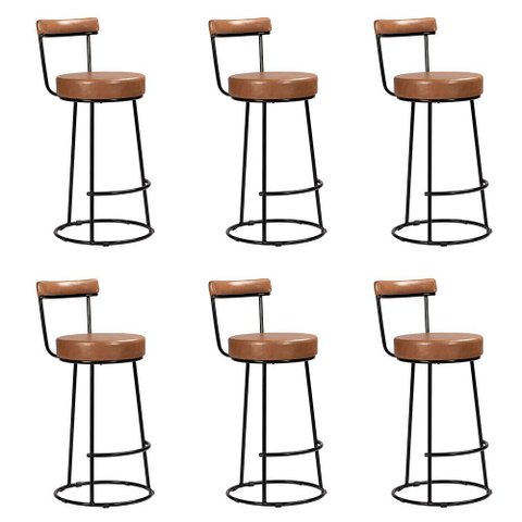 Banqueta Alta Cozinha 70cm Encosto Industrial Aço Kit 6 Ziria Pu Caramelo S02 - D’Rossi