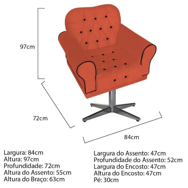 Poltrona Mariana Base Giratória de Metal Suede Terracota - Amarena Móveis - 3