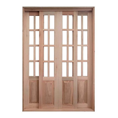 Porta Balcão de Correr Madeira Padrão Cedro Meia Almofada Reto Bat.14cm - 2.15ax1.60l