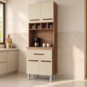 Ver imagem 1 de Armário Torre Quente Paneleiro Cozinha 60cm 4 Portas Madeira Cor:Savana Off White