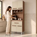 Ver imagem 4 de Armário Torre Quente Paneleiro Cozinha 60cm 4 Portas Madeira Cor:Savana Off White