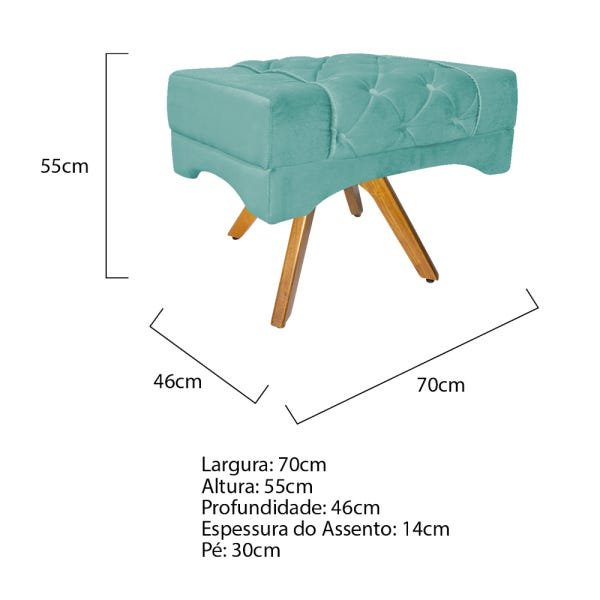 Kit Poltrona e Puff Berlim Base Giratória de Madeira Suede Azul Tiffany - Doce Sonho Móveis - 5