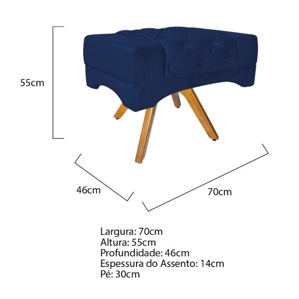 Kit Poltrona e Puff Berlim Base Giratória de Madeira Suede Azul Marinho - Doce Sonho Móveis - 5