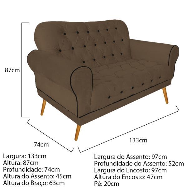 Kit Namoradeira e Poltrona Decorativa Mariana Suede Marrom - Amarena Móveis - 5