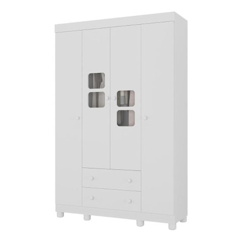 Guarda-roupa Infantil 122cm com Vidro 4 Portas e 2 Gavetas Sol Multimóveis Mp4420 Branco
