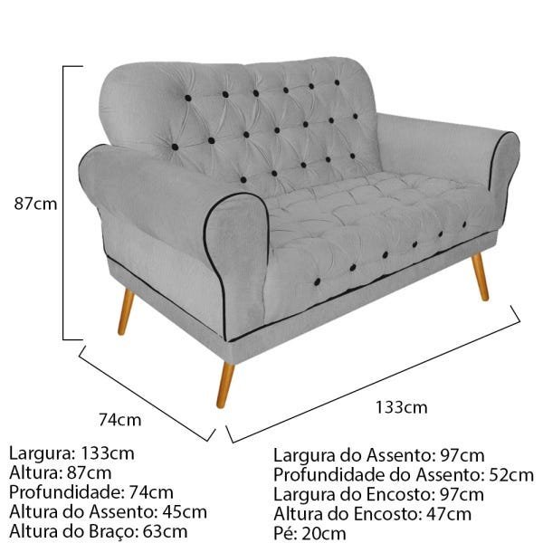 Kit Namoradeira e Poltrona Decorativa Mariana Suede Cinza - Amarena Móveis - 5