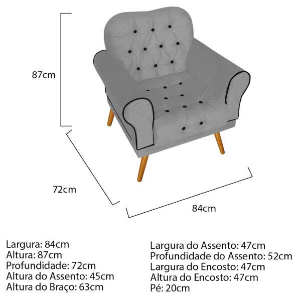 Kit Namoradeira e Poltrona Decorativa Mariana Suede Cinza - Amarena Móveis - 4