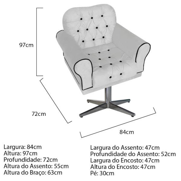 Kit 4 Poltronas Mariana Base Giratória de Metal Suede Branco - Amarena Móveis - 4