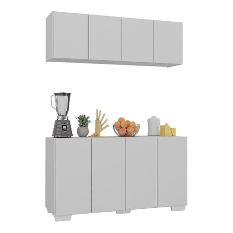 Kit Armário de Cozinha Aéreo e Balcão 4 Portas Multimóveis Mp2171 Branco