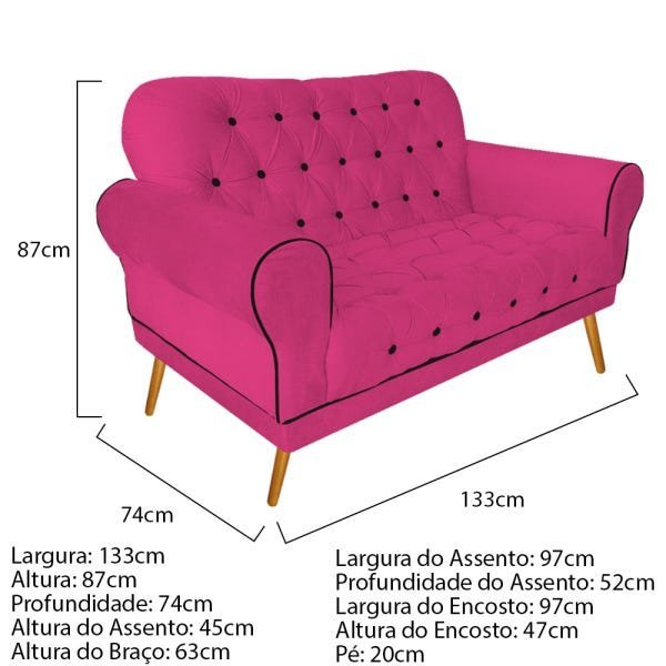 Kit Namoradeira e Poltrona Mariana Base Giratória de Madeira Suede Pink - Amarena Móveis - 5