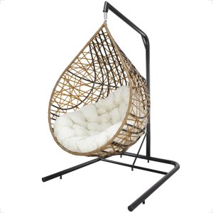 Balanço Suspenso Ninho Gota com Suporte Mola e Mosquetão Almofada Impermeável Gourmet Área Externa:a