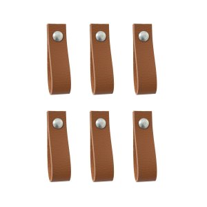 Kit 6 Puxadores em Tecido Sintético Marrom 6x2cm para Móveis, Armários, Gavetas e Portas