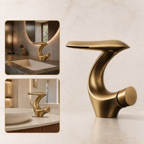 Torneira de Banheiro Lavabo Luxo Dubai Monocomando Ouro Escovado Goldenx
